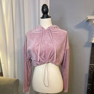 Ultra Flirt Pink Cropped Velour Hoodie Size Large